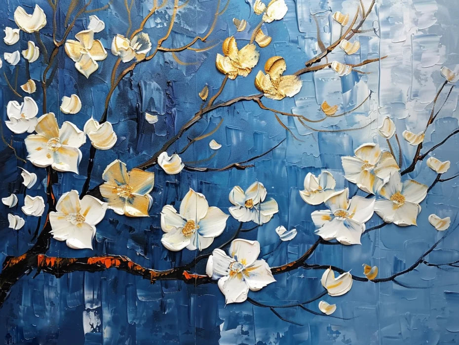 Golden Bloom on Blue