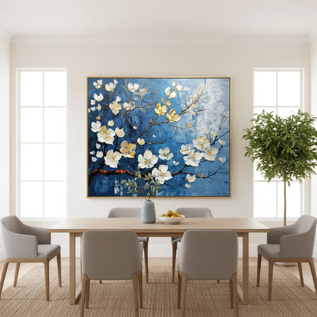 Golden Bloom on Blue